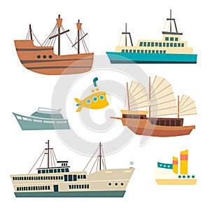 Sail and sheep vector illustration set