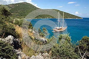 Sail ship on anchor in Laguna