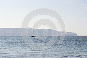 A sail ship anchored off the coast of Mejillones, Chile.