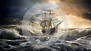 sailboat adventures in the stormy ocean.AI Generated photo