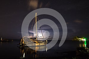 Sailboat at Anchor - Lightning Storm
