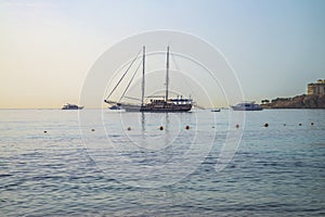 Sailboat at anchor in naama bay