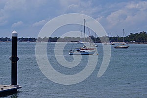 Sailboat at anchor in Pumicestone Passage Bribie