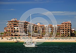 Sailboat Anchored in front of Resort