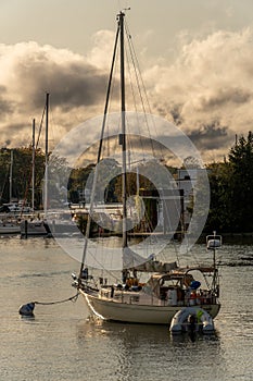 Sailboat anchored on Spa Creek in Annapolis, Maryland