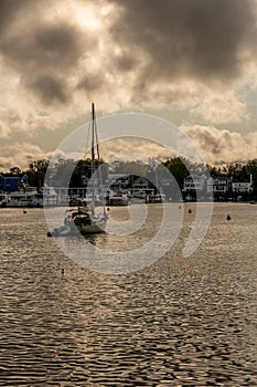 Sailboat anchored on Spa Creek in Annapolis, Maryland