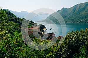 Sailboat in the ancient town of Perast in Bay of Kotor, Monteneg