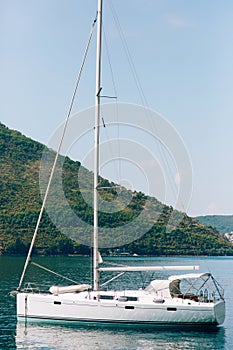 Sailboat in the ancient town of Perast in Bay of Kotor, Monteneg