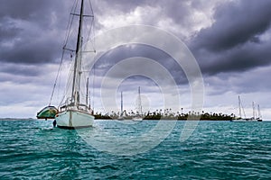 Sailboat at the bay in beautiful Caribbean island in San Blas, Panama, Central America