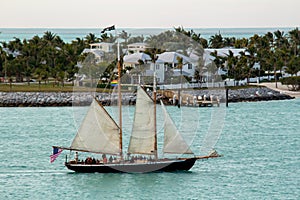 Sailboat in the bay off the coast of Key West, Florida