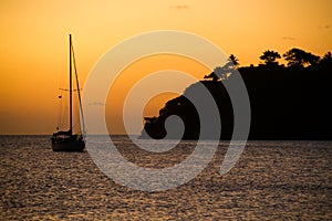 Sailboat on the bay of St. Kathleen Island