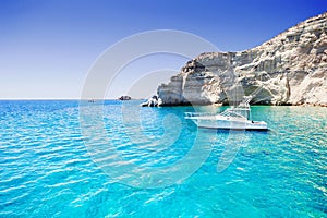 Sailboat in a beautiful bay, Milos island, Greece