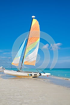 Sailboat on the beautiful beach of Varadero in Cuba