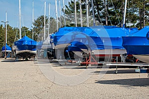 Sailboat with blue shrink wrap