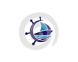 Sailboat And Boat Ship`s Wheel Logo Design