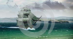 Sailboat in Cantabrian sea photo