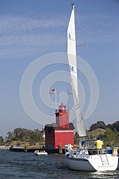 Sailboat in the Channel of Lake Michigan