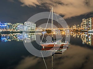 Sailboat -City night views- BC place Vancouver