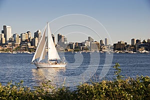 Sailboat with city skyline