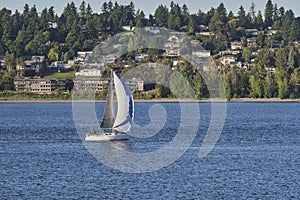 Sailboat on the Columbia river with Vancouver WA photo