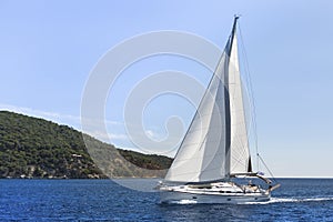 Sailboat cruise on the Mediterranean sea. Sailing.