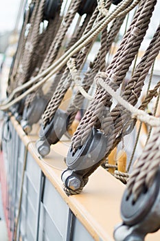 Sailboat deck ropes. sea cruise