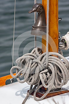 Sailboat, details equipment approximately, ropes