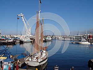 Sailboat at dock in marina