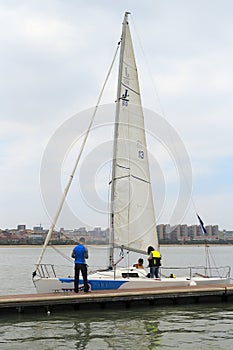 Sailboat docked at the marina