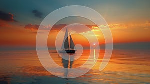 Sailboat Drifting on Water at Sunset