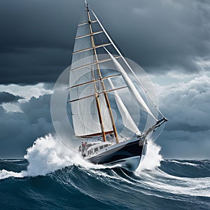 sailboat engaged in a sudden maneuver