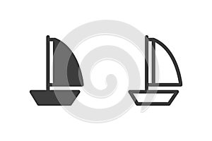 Sailboat flat vector illustration glyph style design with 2 style icons black and white.