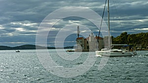 Sailboat floating along the Dalmatian Coast