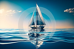 Sailboat floating on body of water with blue sky in the background. Generative AI