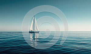 A sailboat gliding across the calm waters of the ocean