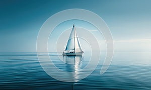 A sailboat gliding across the calm waters of the ocean