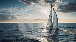 A sailboat gliding smoothly across the surface of a calm blue sea created with Generative AI