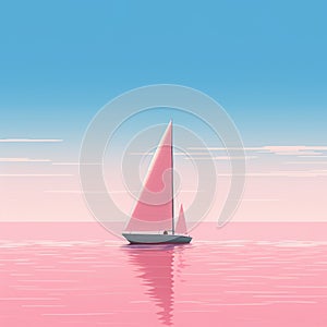 Pink Blue Sailboat: A Minimalistic Seascape Abstract photo