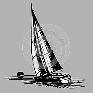 Sailboat on a grey background