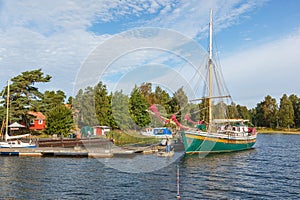 Sailboat in harbor at an archipelago island