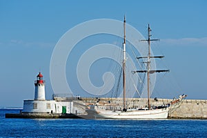 Sailboat in the harbor of Ibiza