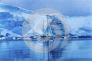 Sailboat Icebergs Glacier Snow Mountains Paradise Bay Skintorp Cove Antarctica