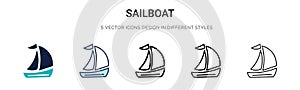 Sailboat icon in filled, thin line, outline and stroke style. Vector illustration of two colored and black sailboat vector icons