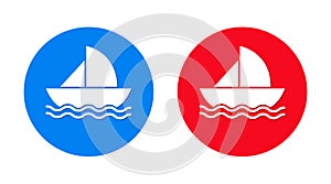 Sailboat icon flat trendy round button set