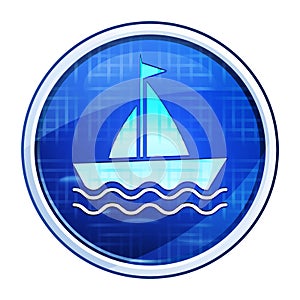 Sailboat icon futuristic blue round button vector illustration