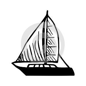 Sailboat icon. Sailing ship vector logo. Black color wooden vessel