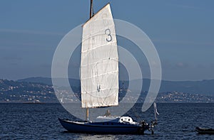 Junk rigged cruising sailboat.