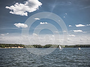 Sailboat on the lake in may