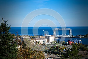 Duluth Aerial Lift Bridge and Lake Superior on a clear afternoon