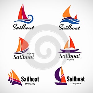 Sailboat logo vector set design element with business card template.